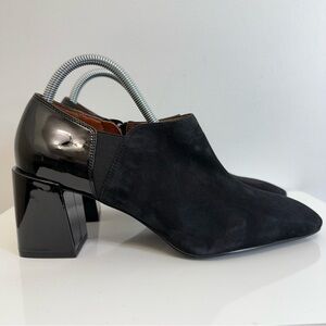 Vionic Linda Black Patent Suede Leather Shortie Block Heel Shootie Women’s 9.5